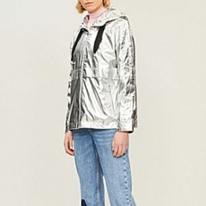 Maje Boomer Metallic Windbreaker Jacket In Silver